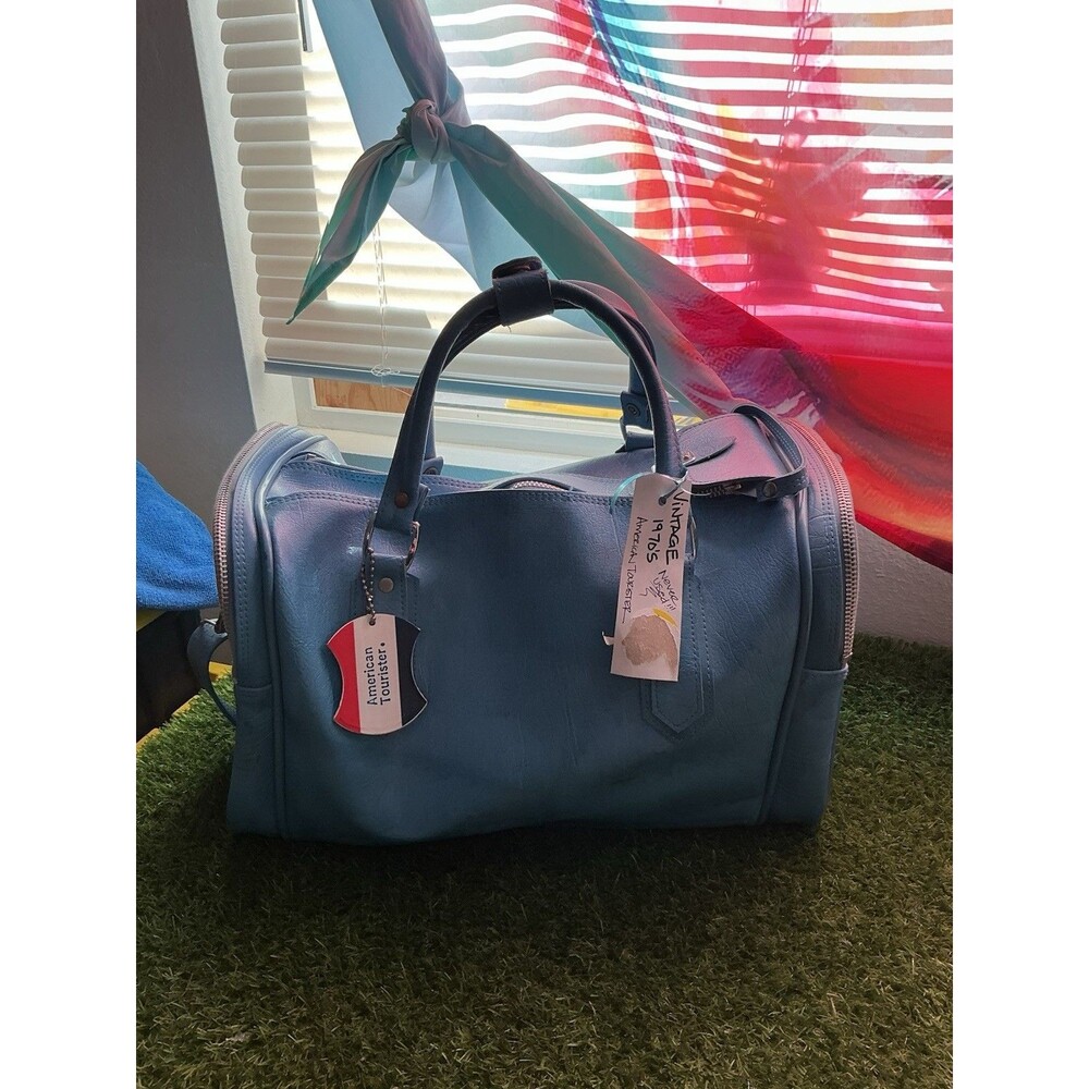 Vintage American Tourister Blue Vinyl Carry-On Duffel Bag 16” Unused